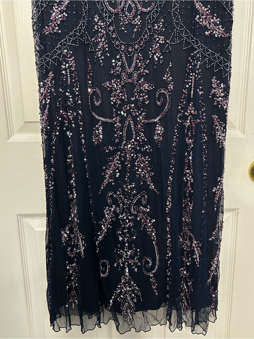 NWT Pizarro Nights Navy Bead and Sequin Embellished Scoopneck Mesh Gown, sz 14 - Picture 7 of 15
